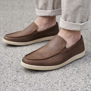 New IZOD Men's Slip On Shoes 8 Loafers Brown Memory Foam  #0391